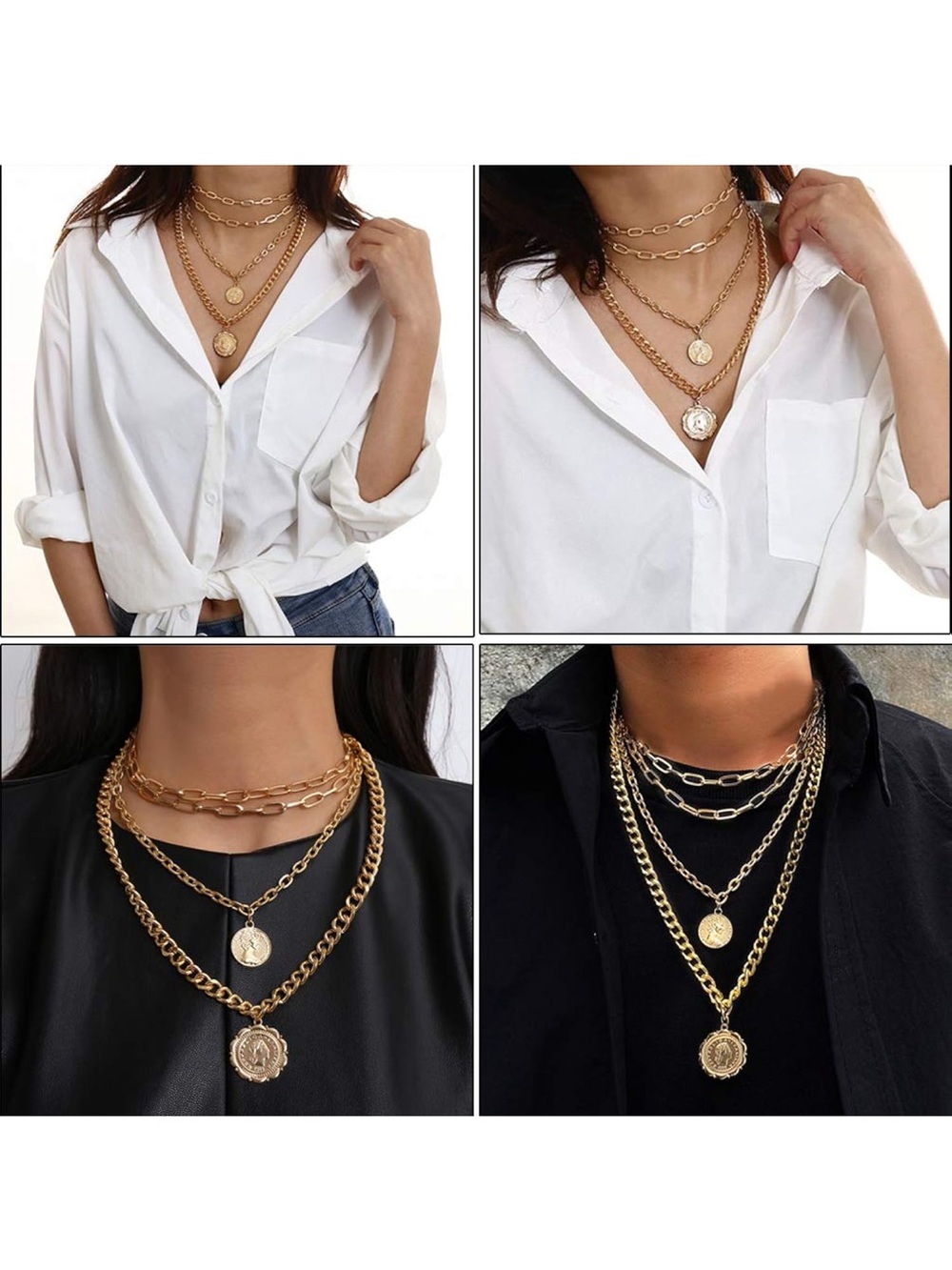 Anthropologie Layered Gold Coin & Chain Necklace Set - Picture 3 of 5